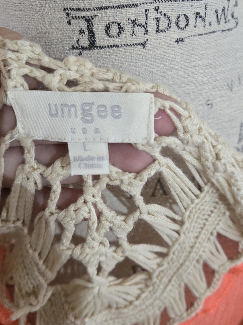 Umgee Coral Pink Crochet Trim Long Sleeve Top - Picture 3 of 3